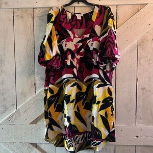 Cynthia Rowley Pink, Yellow, and Black Midi Dress